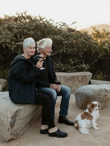 Lynne, Paul and Charlie enjoying the view and wine