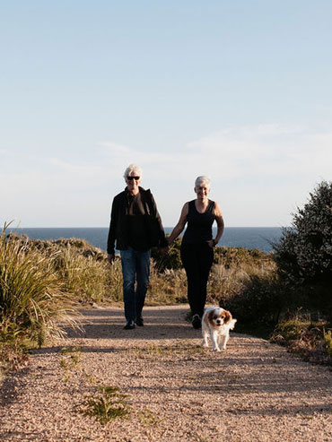 Lynne and Paul walking with Charlie